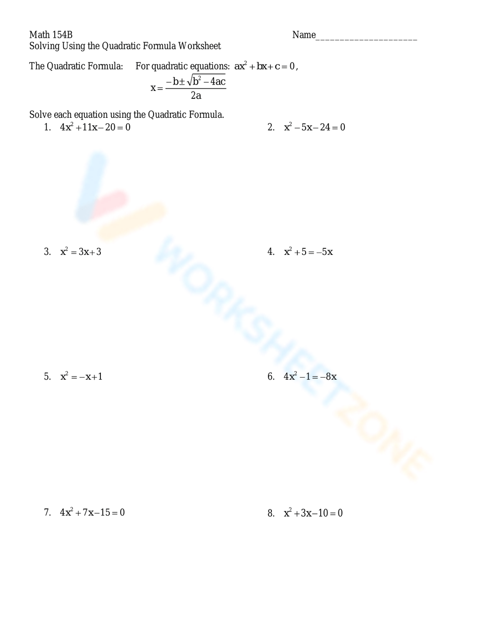 Save 60+ Quadratic Formula Worksheets Ideas 15