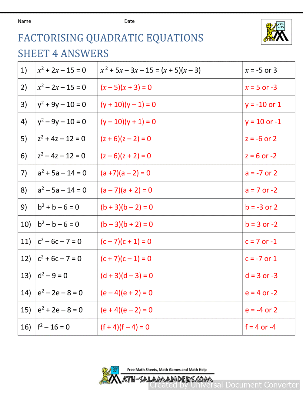 Save 60+ Quadratic Formula Worksheets Ideas 9