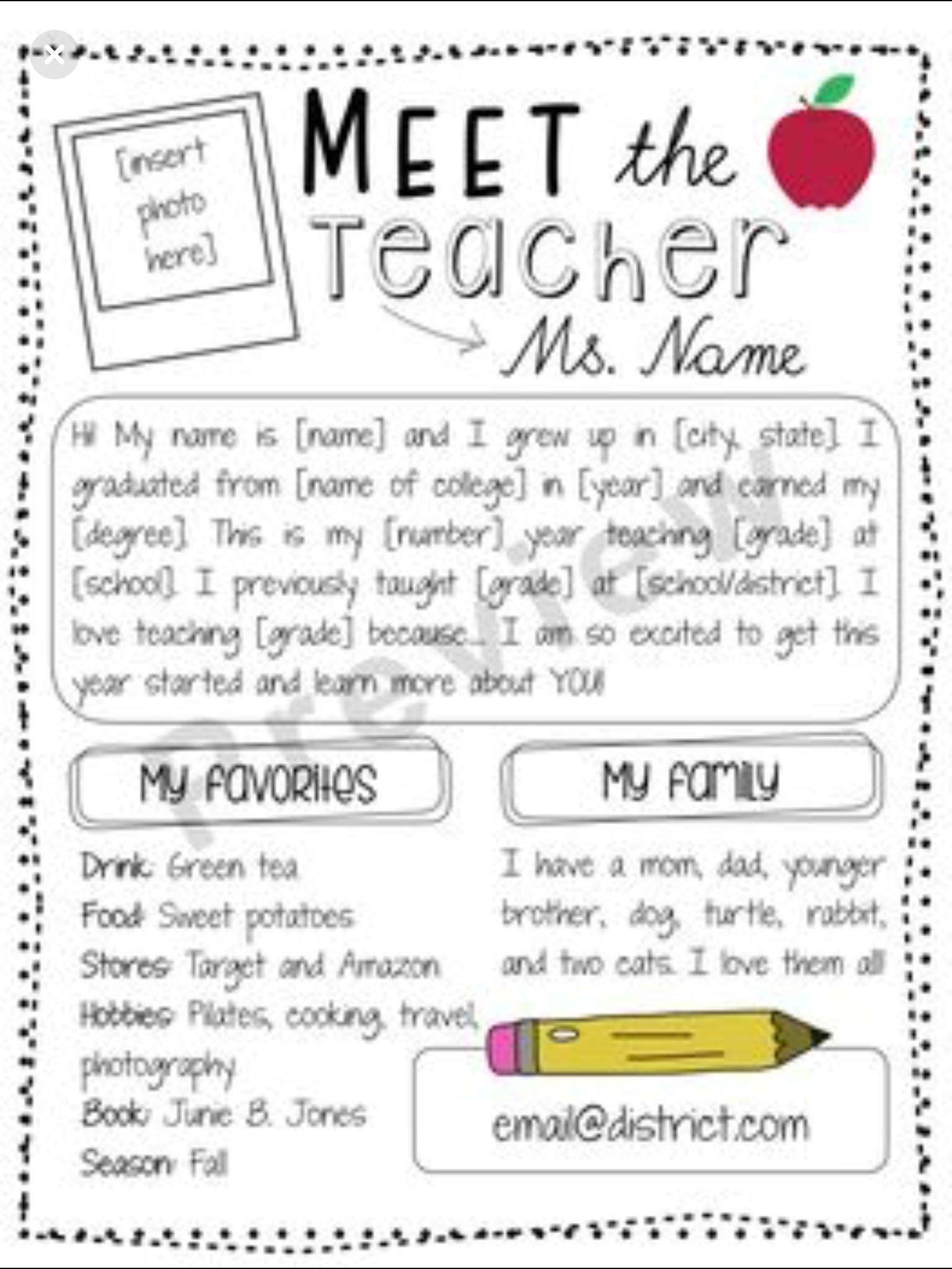 Best 45 Meet The Teacher Template Free Ideas 3