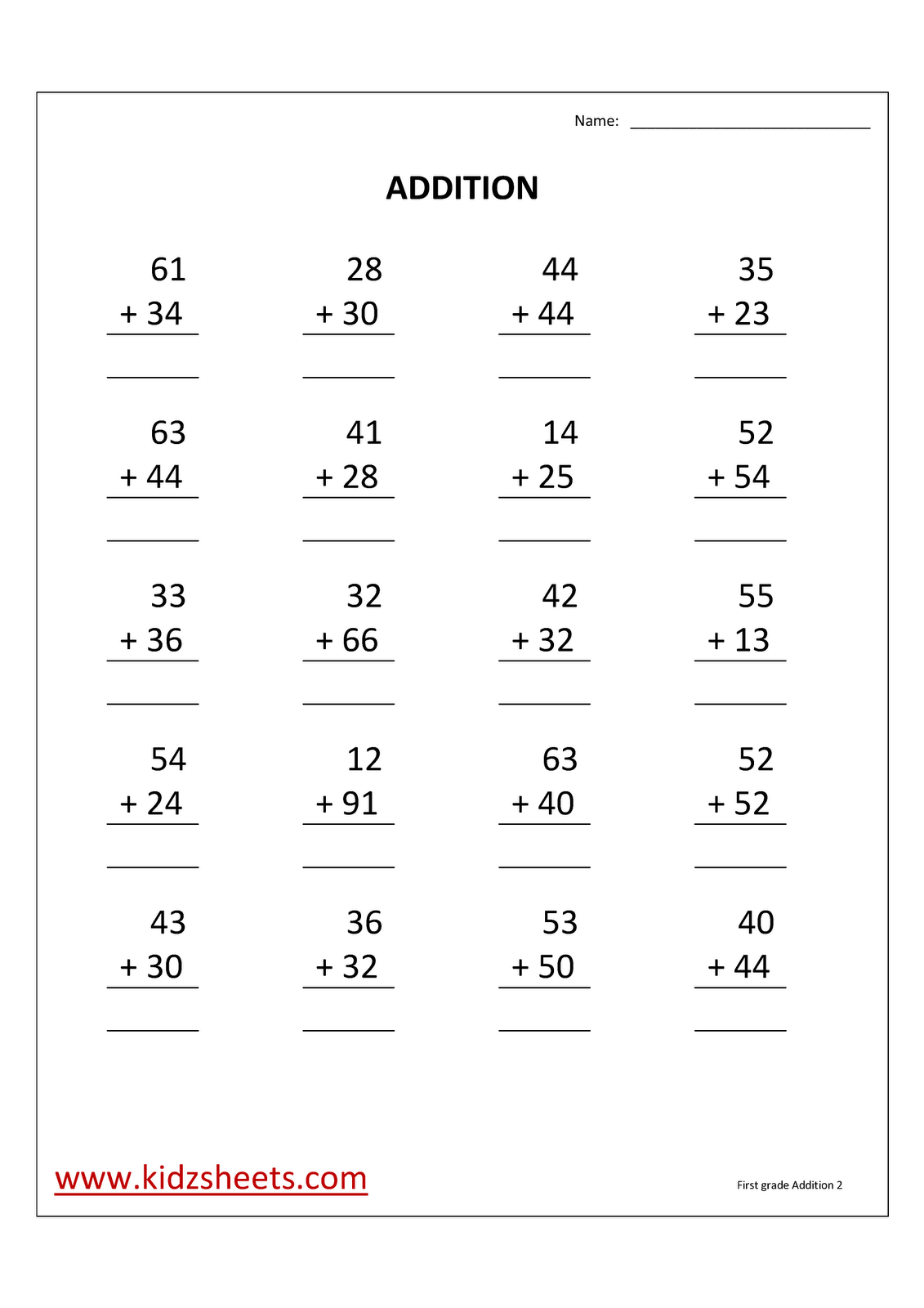 30 2 Digit Addition Worksheets Grade 1