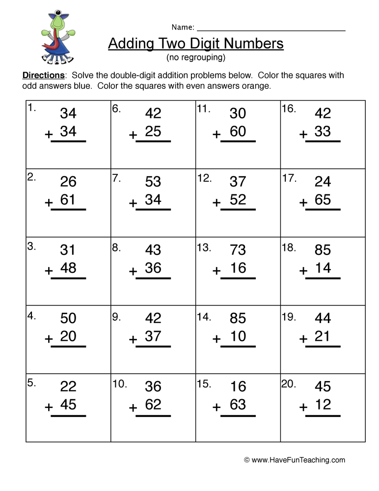 30 2 Digit Addition Worksheets Grade 1