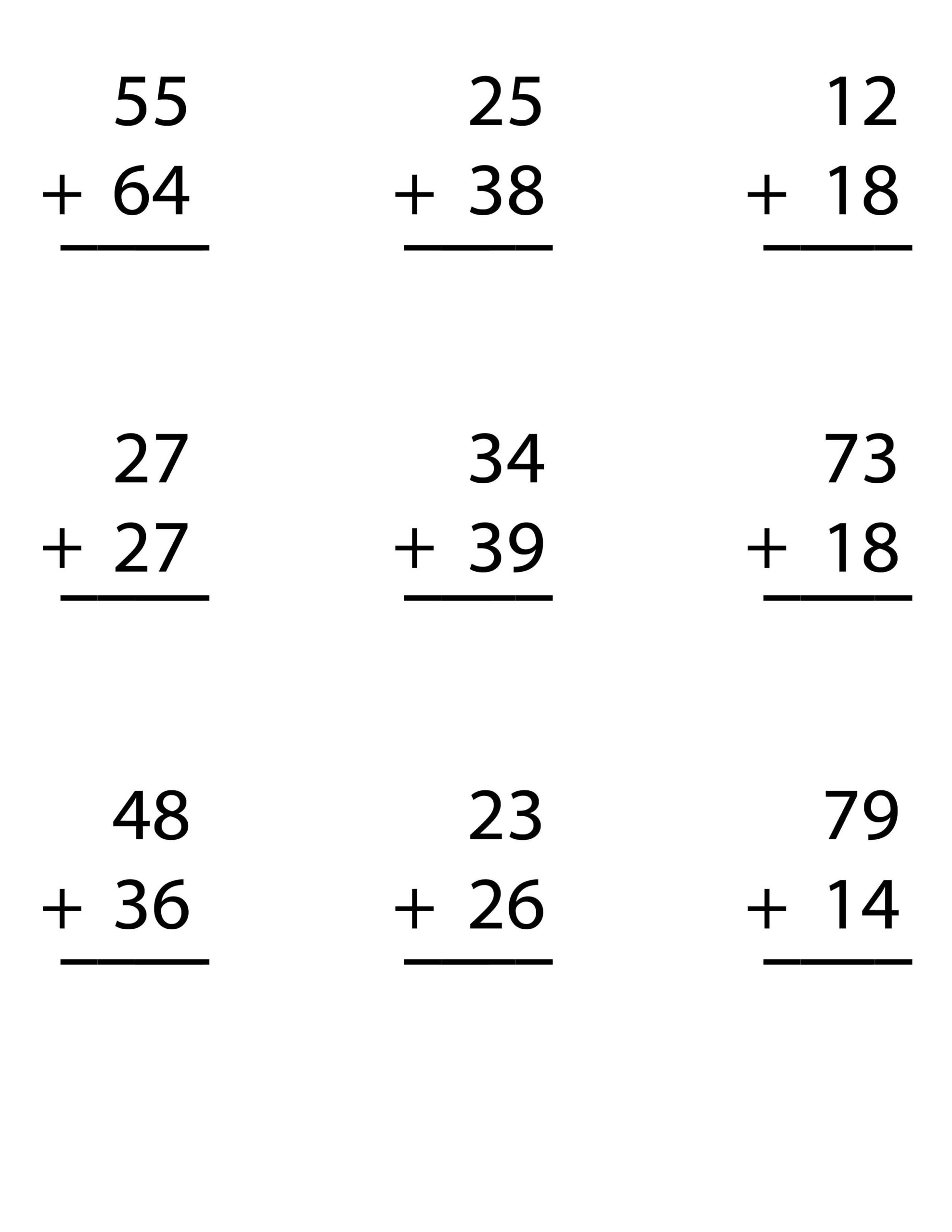 30 2 Digit Addition Worksheets Grade 1