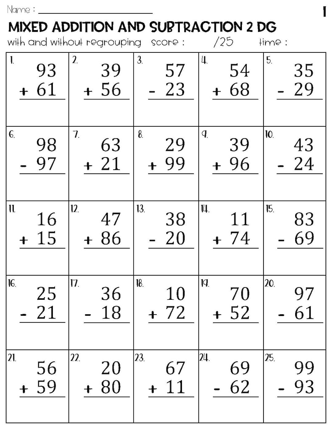 30 2 Digit Addition Worksheets Grade 1