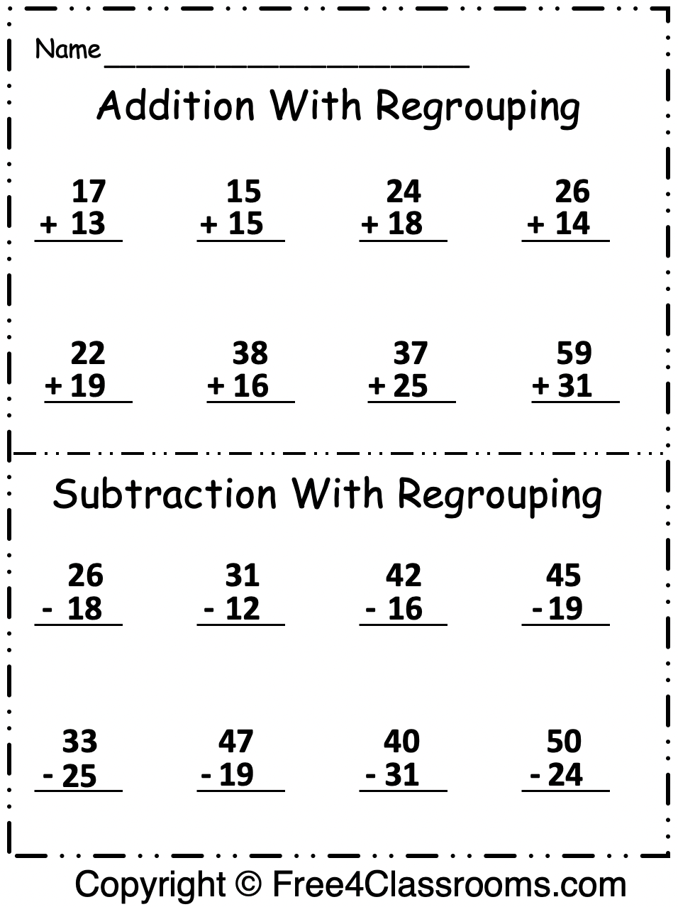 30 2 Digit Subtraction With Regrouping Free Math Worksheets