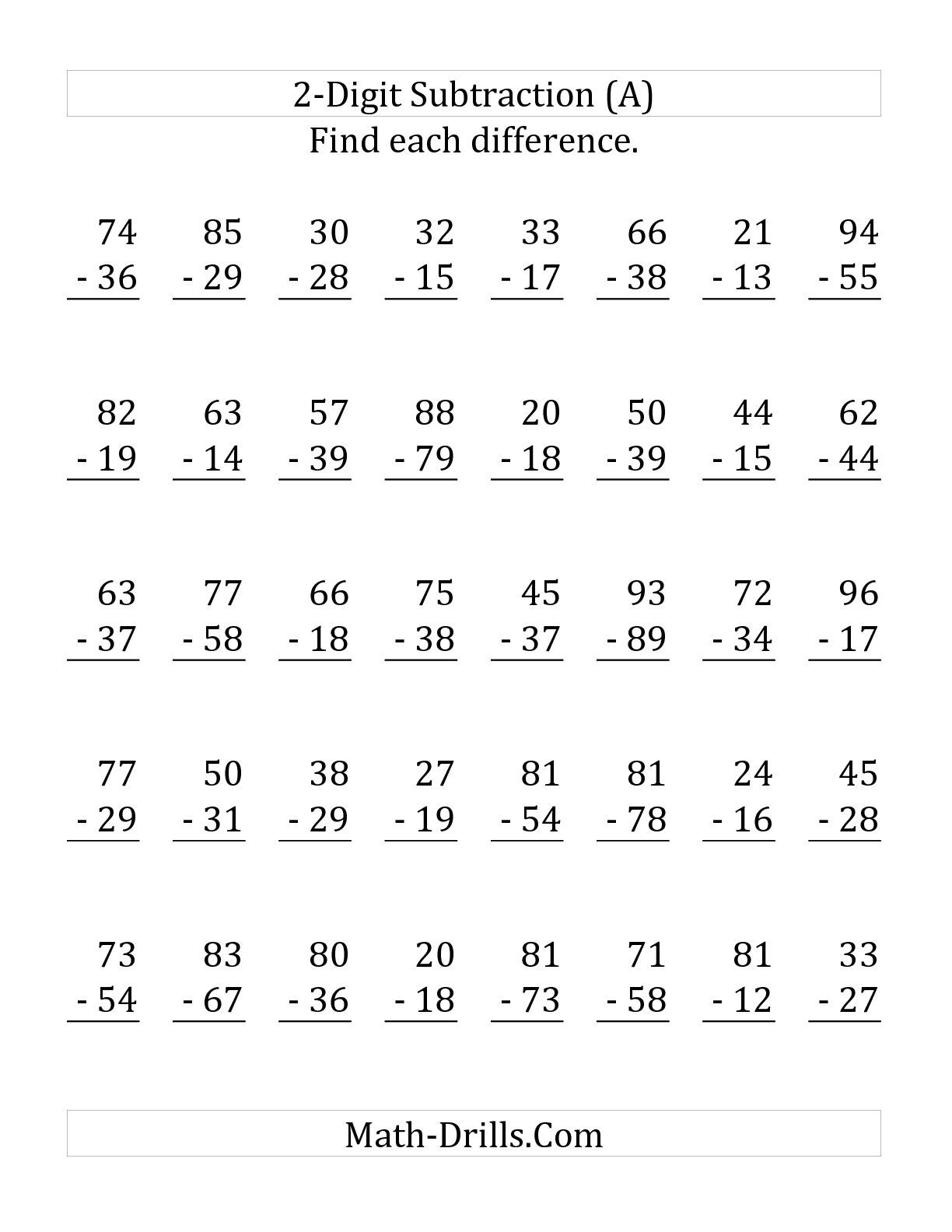 30 2 Digit Subtraction With Regrouping Free Math Worksheets