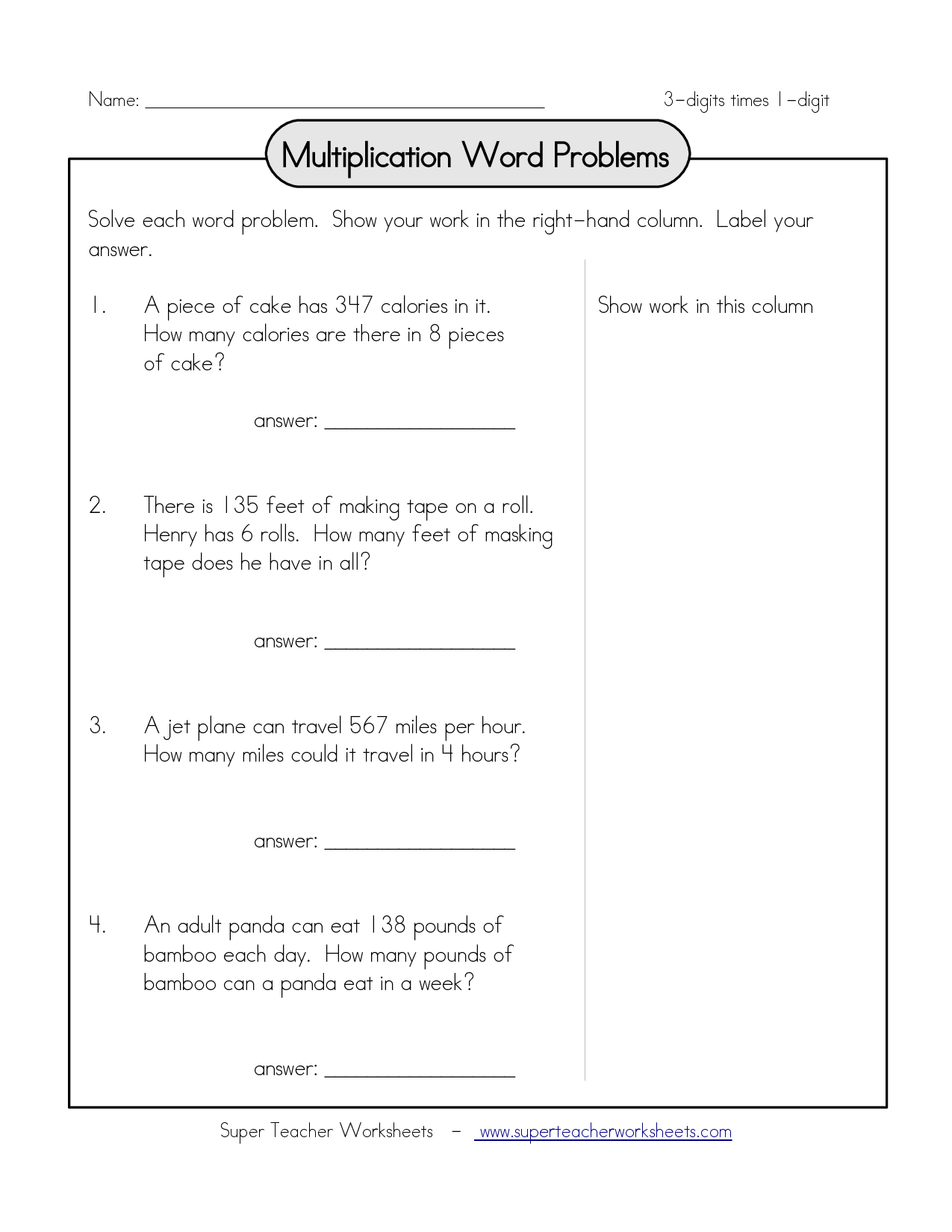 30 3Rd Grade Multiplication Worksheets 3 Digits