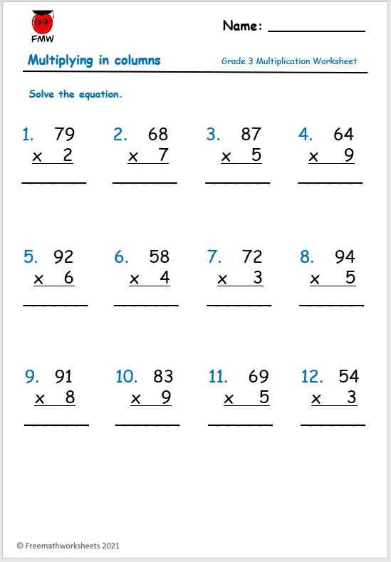 30 3Rd Grade Multiplication Worksheets 3 Digits