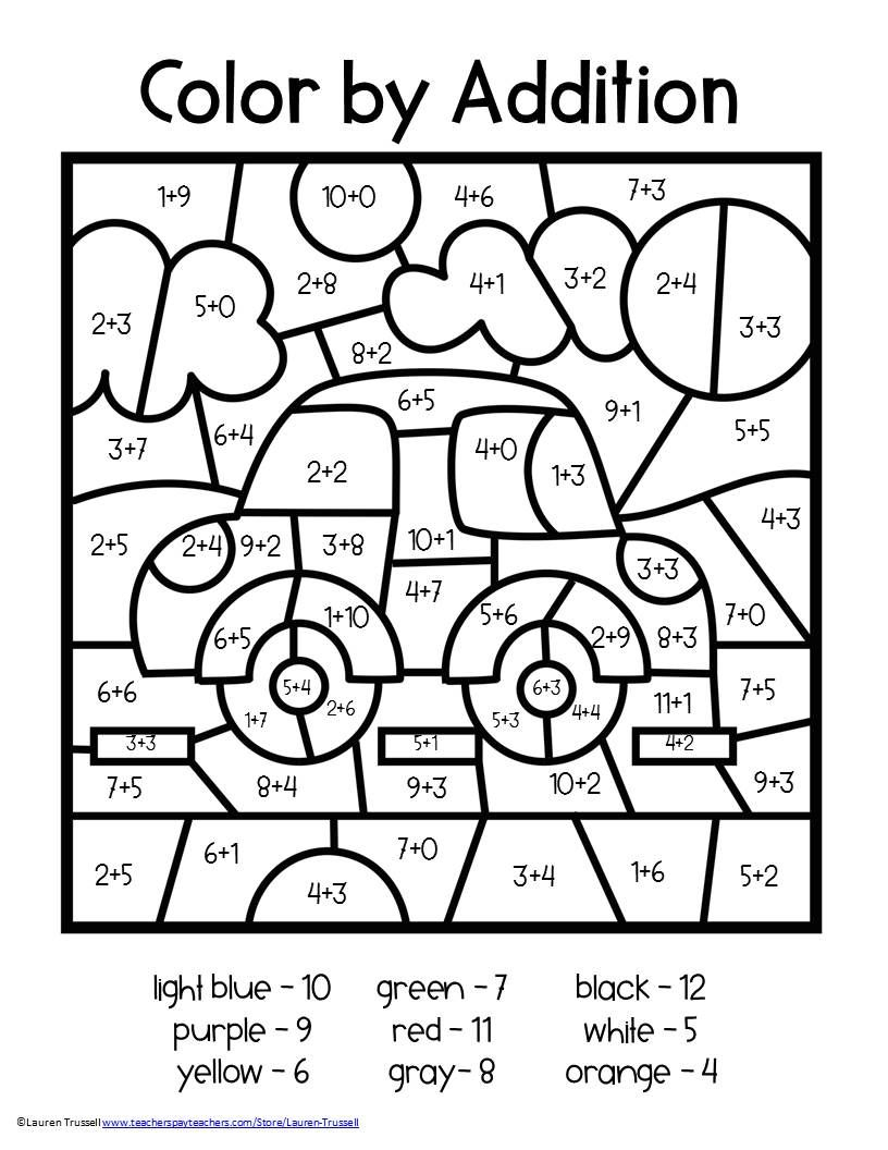 30 Addition Coloring Worksheets 2Nd Grade
