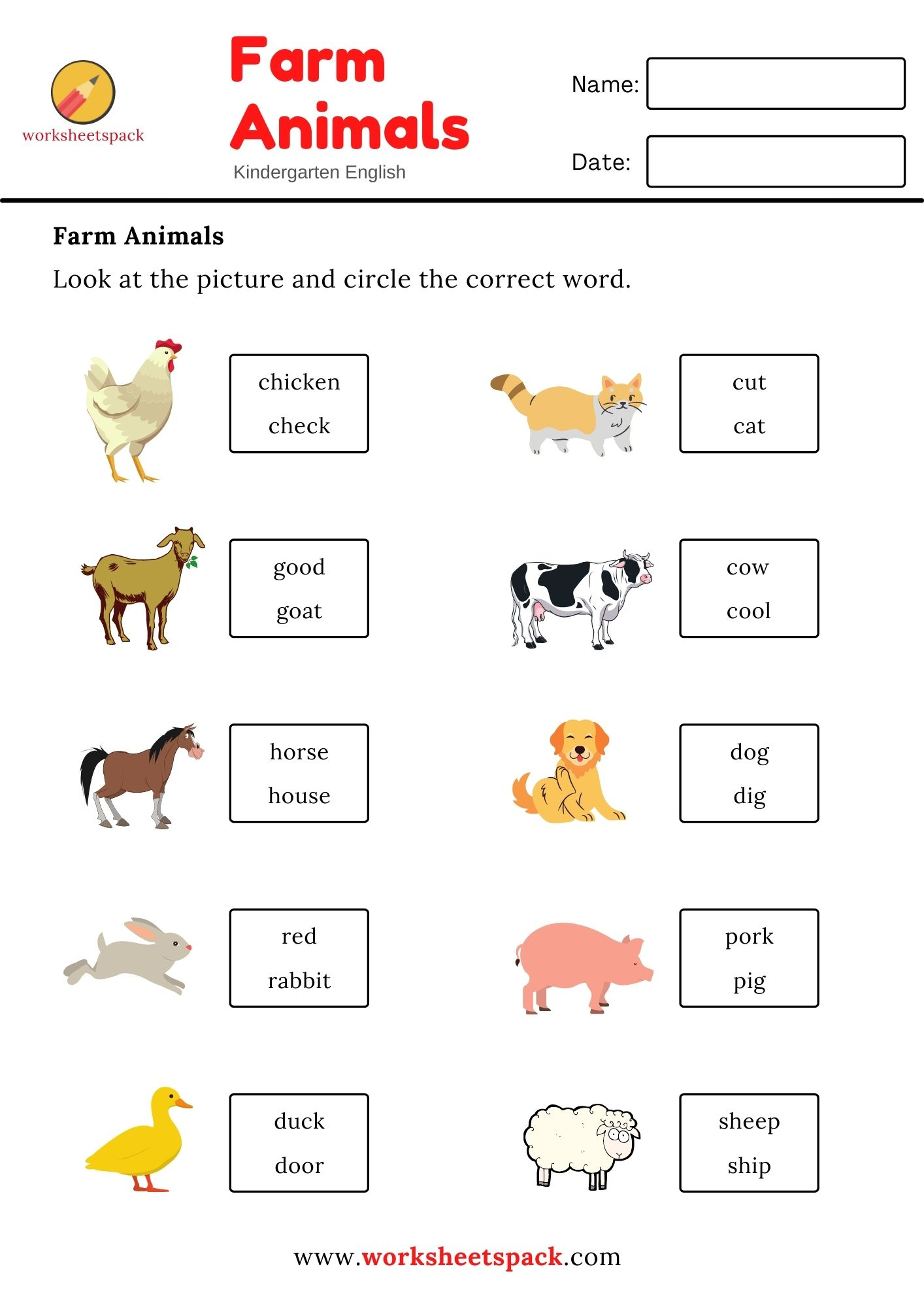 30 English Worksheets For Kids Kindergarten Animals