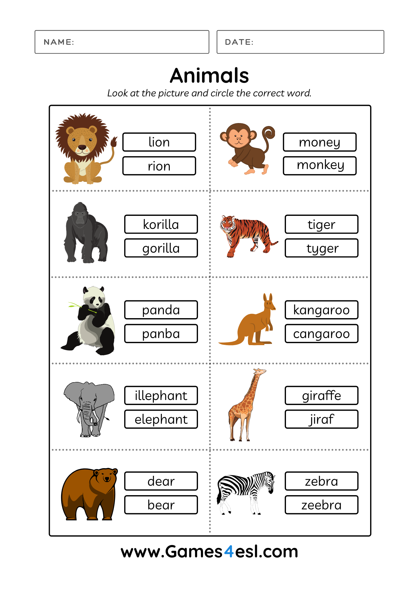 30 English Worksheets For Kids Kindergarten Animals
