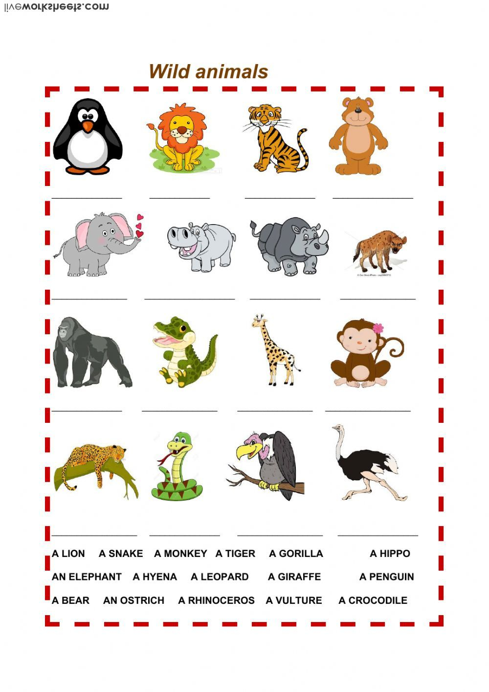 30 English Worksheets For Kids Kindergarten Animals