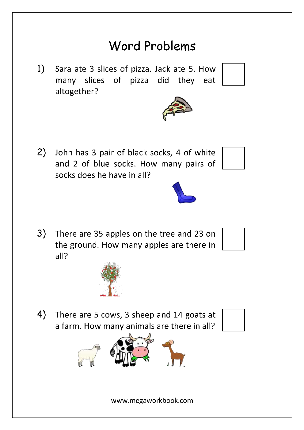 30 Kindergarten Math Worksheets Addition Word Problems 1