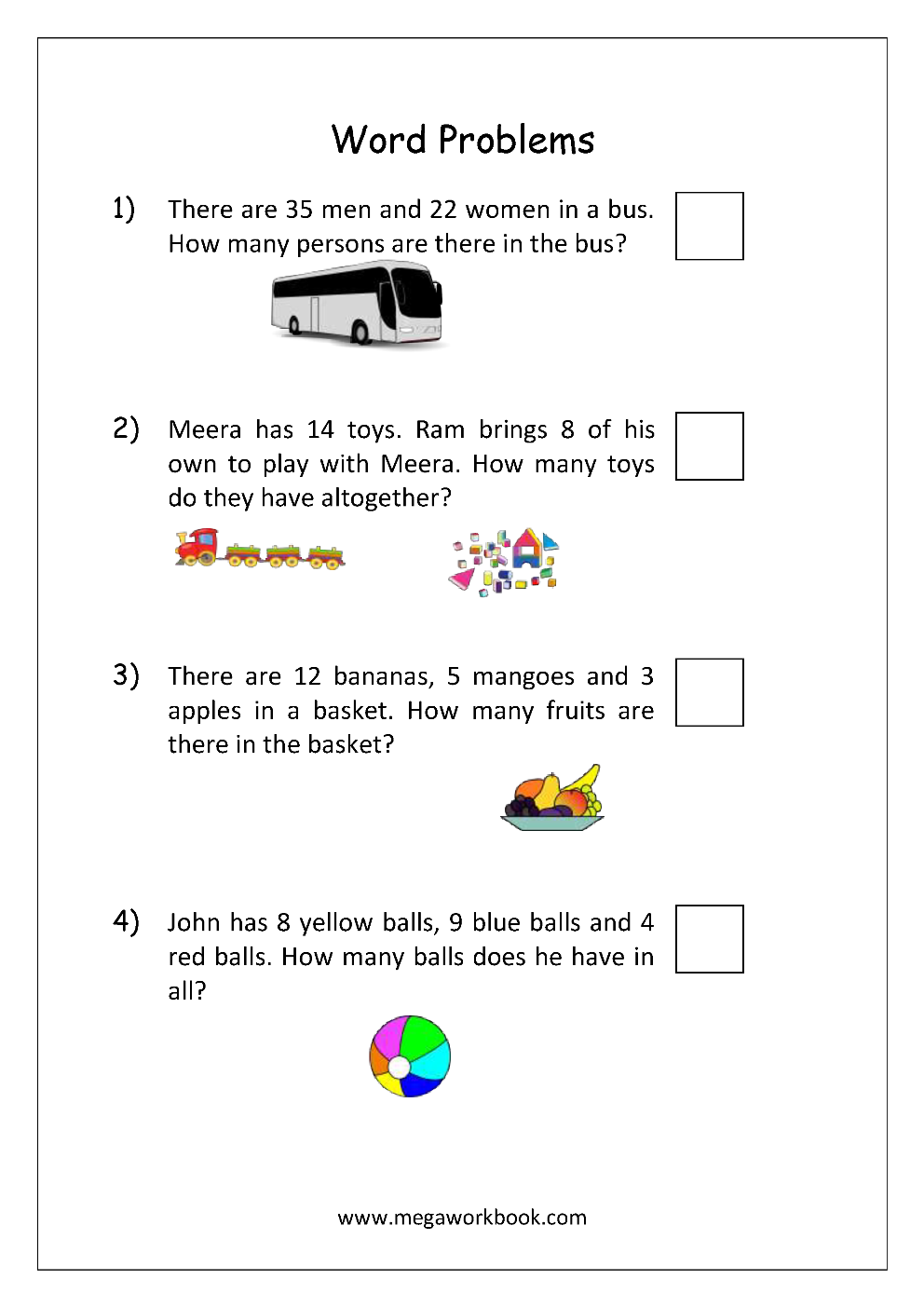 30 Kindergarten Math Worksheets Addition Word Problems 1