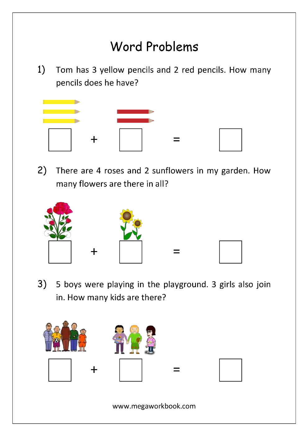 30 Kindergarten Math Worksheets Addition Word Problems 1