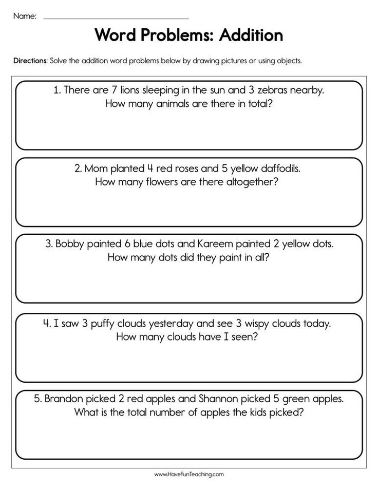 30 Kindergarten Math Worksheets Addition Word Problems 1