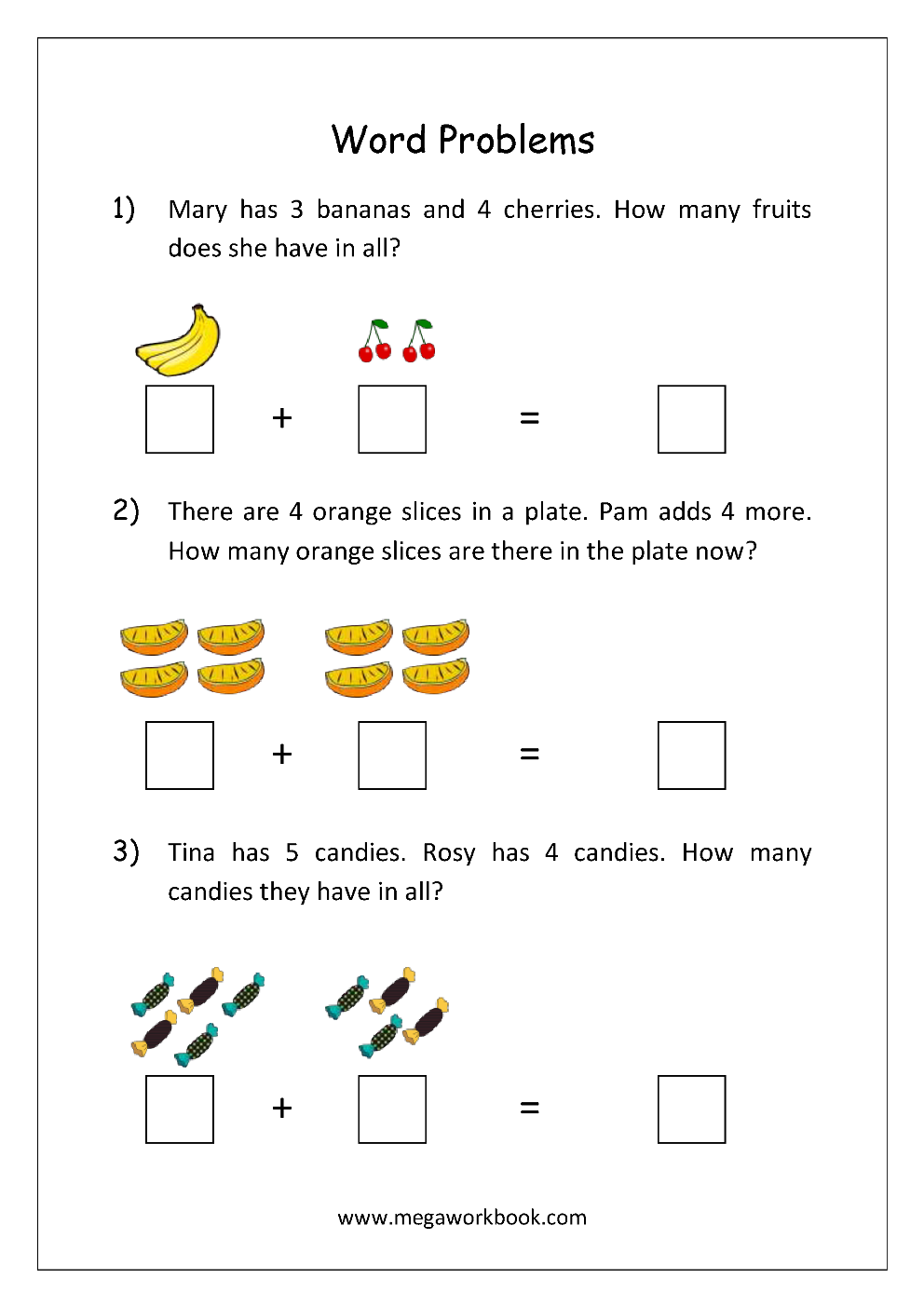 30 Kindergarten Math Worksheets Addition Word Problems 1
