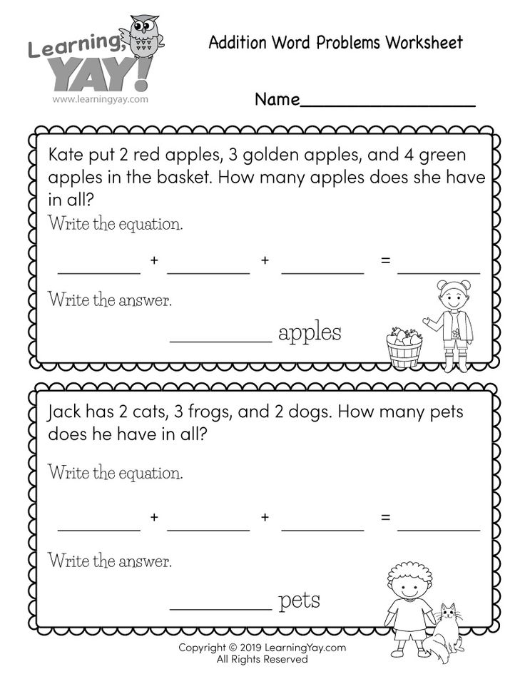 30 Kindergarten Math Worksheets Addition Word Problems 1