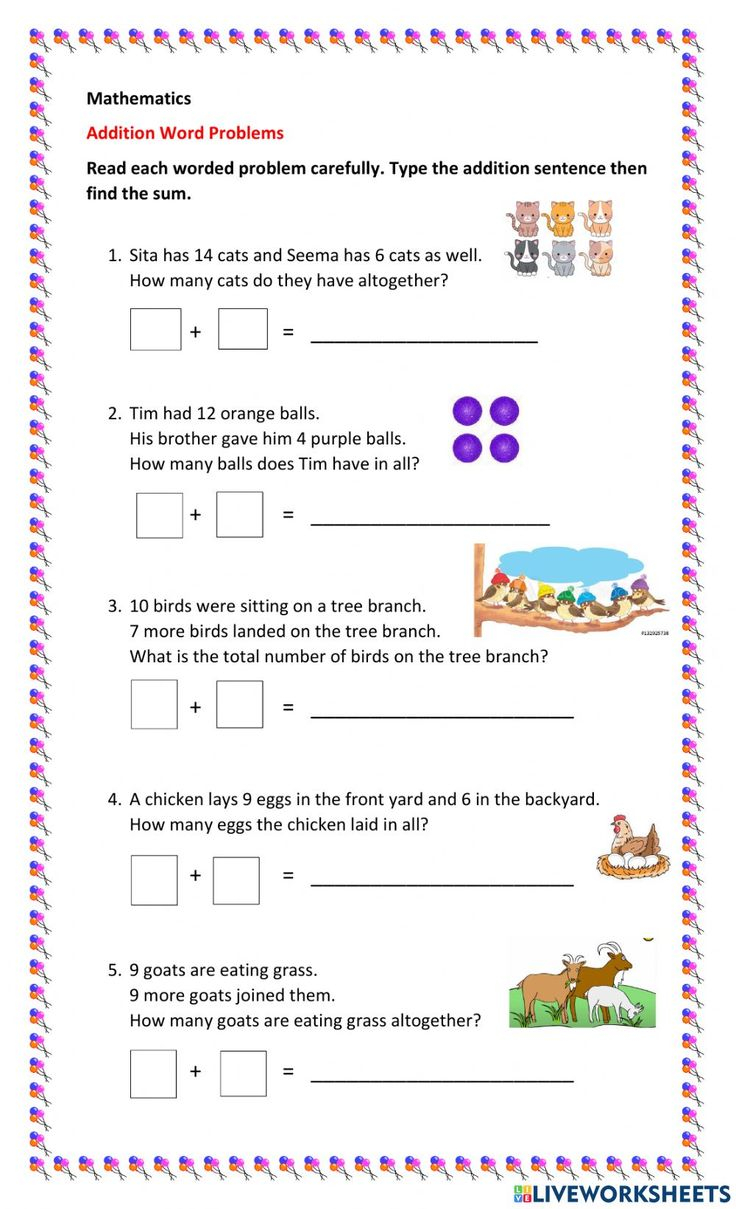 30 Kindergarten Math Worksheets Addition Word Problems 1