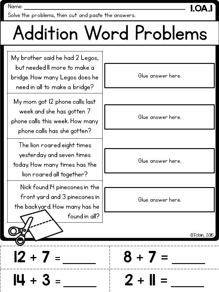 30 Kindergarten Math Worksheets Addition Word Problems 1