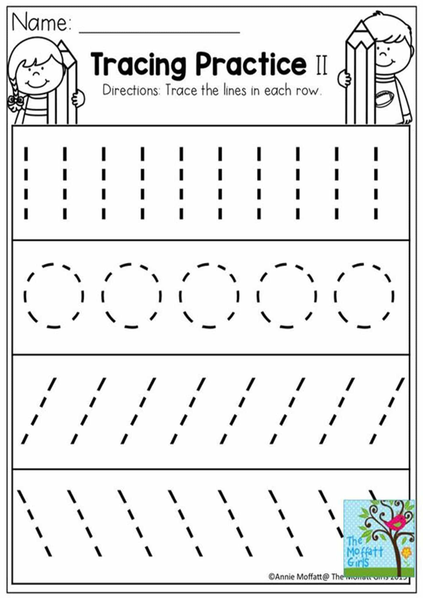 30 Kindergarten Worksheets Tracing Lines