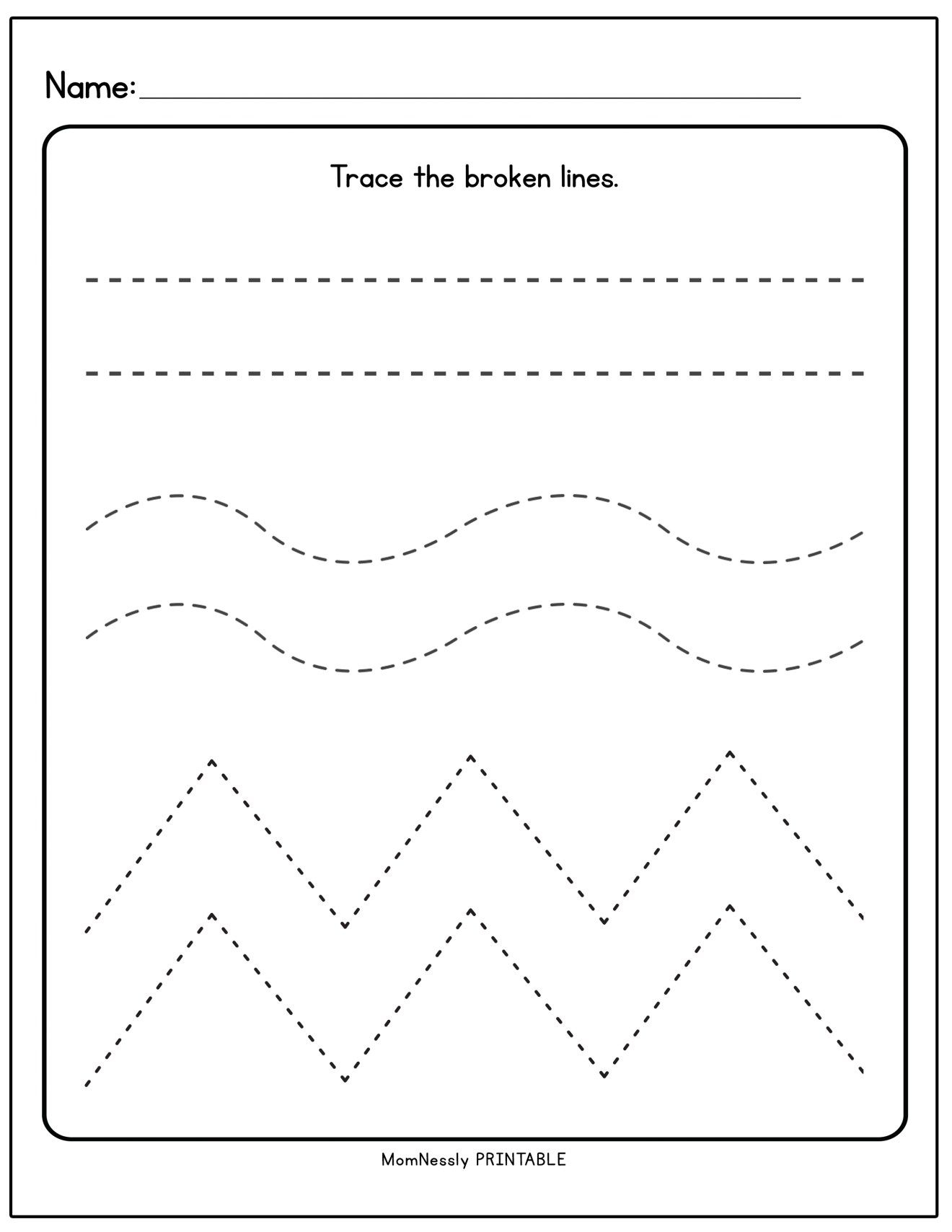 30 Kindergarten Worksheets Tracing Lines