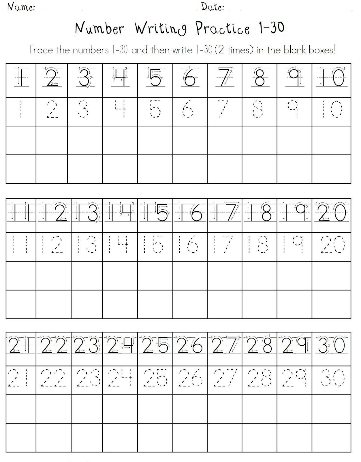 30 Math Worksheets For Kindergarten 1-30