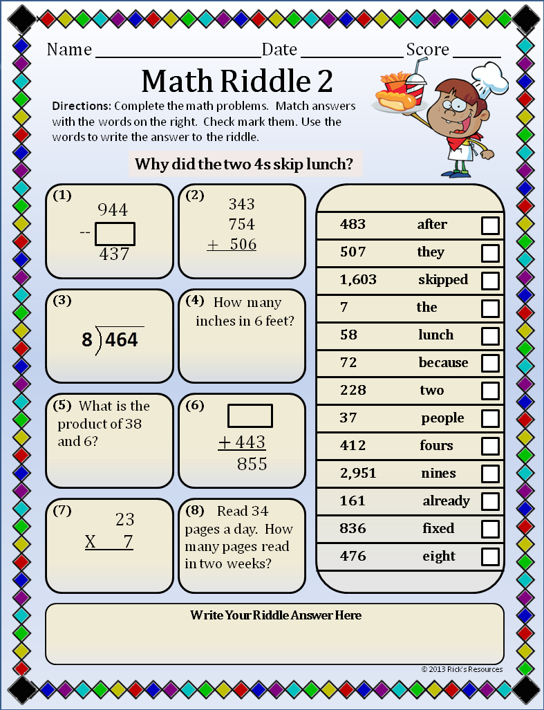 30 Math Worksheets With Riddles