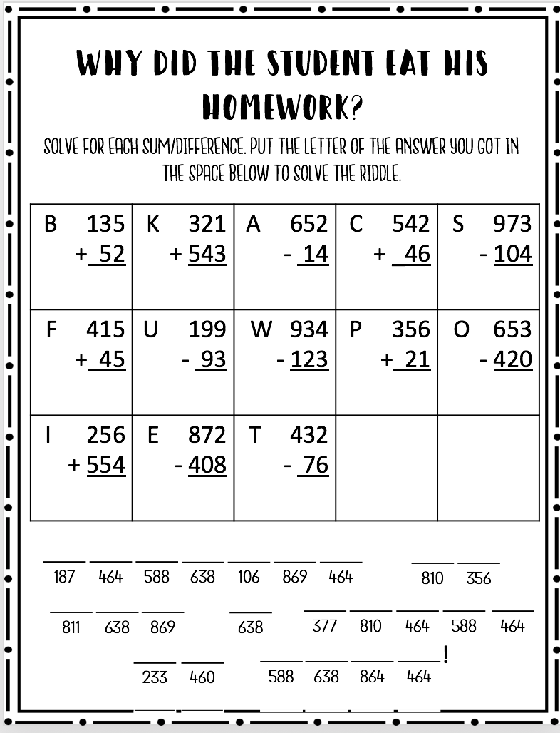 30 Math Worksheets With Riddles
