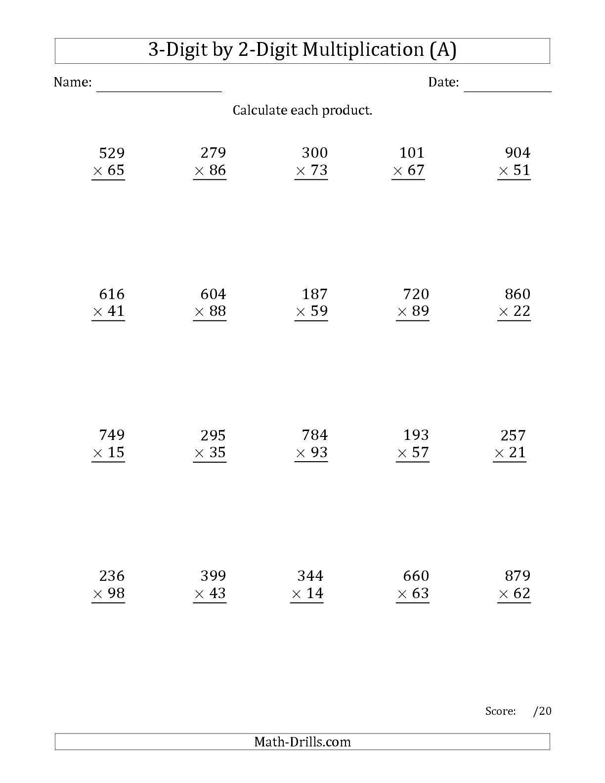 30 Multiplication Worksheets 3 Digits By 2 Digits