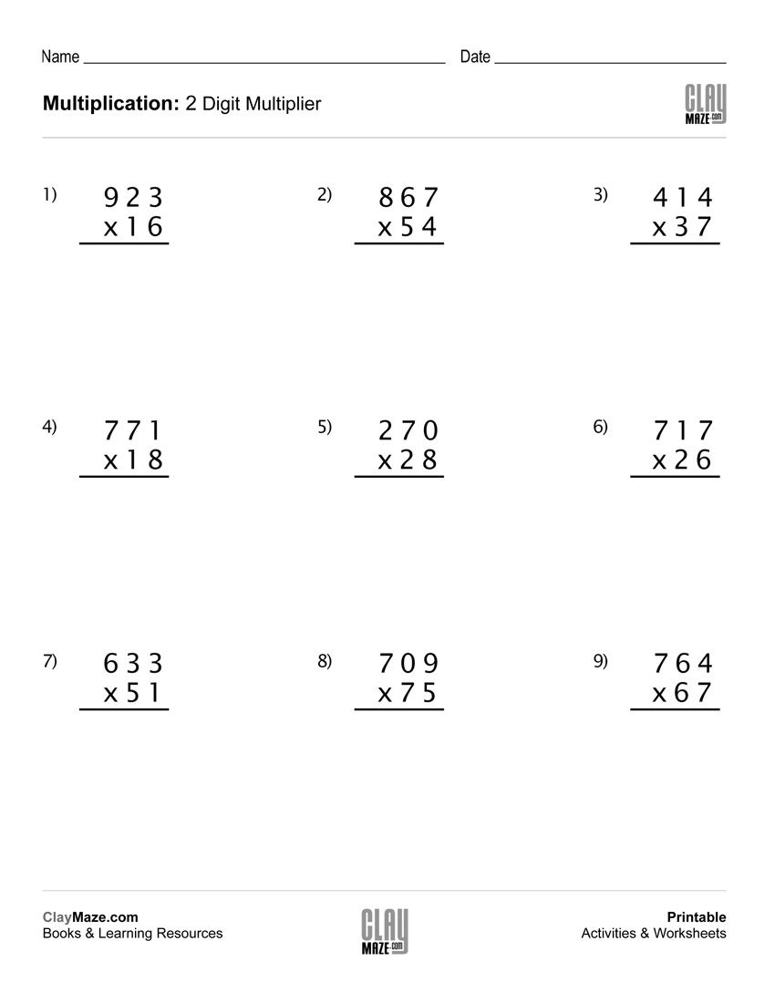 30 Multiplication Worksheets 3 Digits By 2 Digits