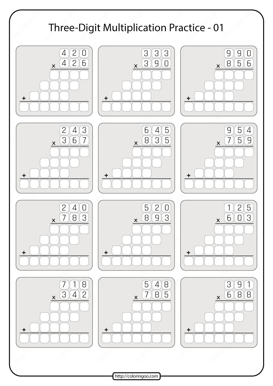 30 Multiplication Worksheets 3 Digits By 2 Digits