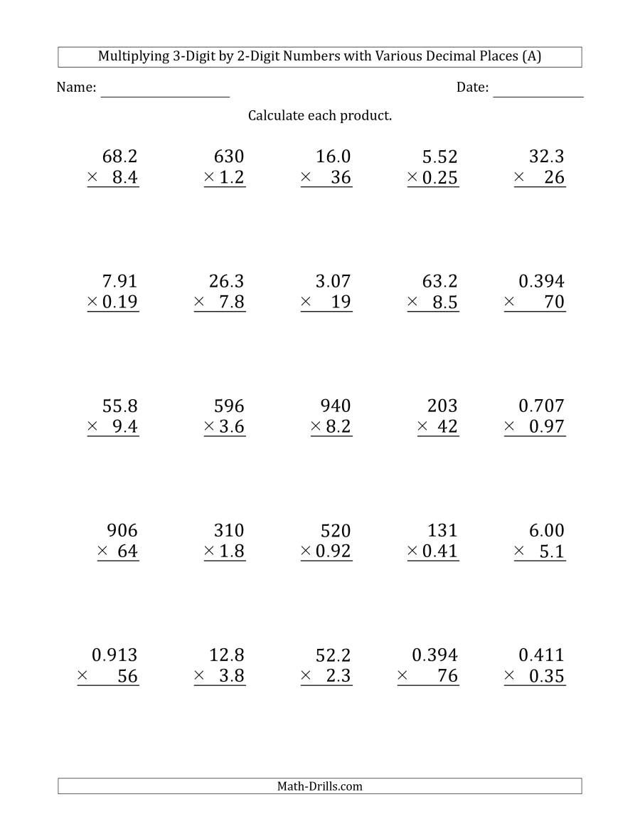 30 Multiplication Worksheets 3 Digits By 2 Digits