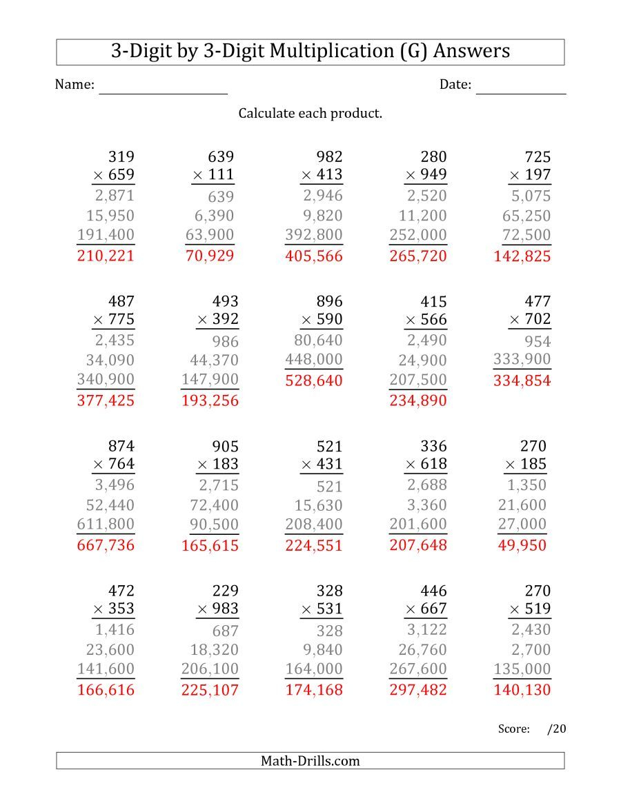30 Multiplication Worksheets 3 Digits By 2 Digits