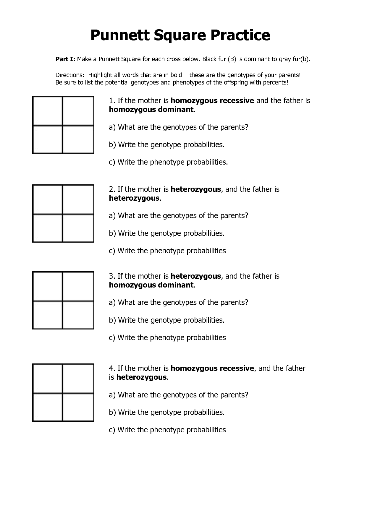 30 Punnett Square Practice Worksheet