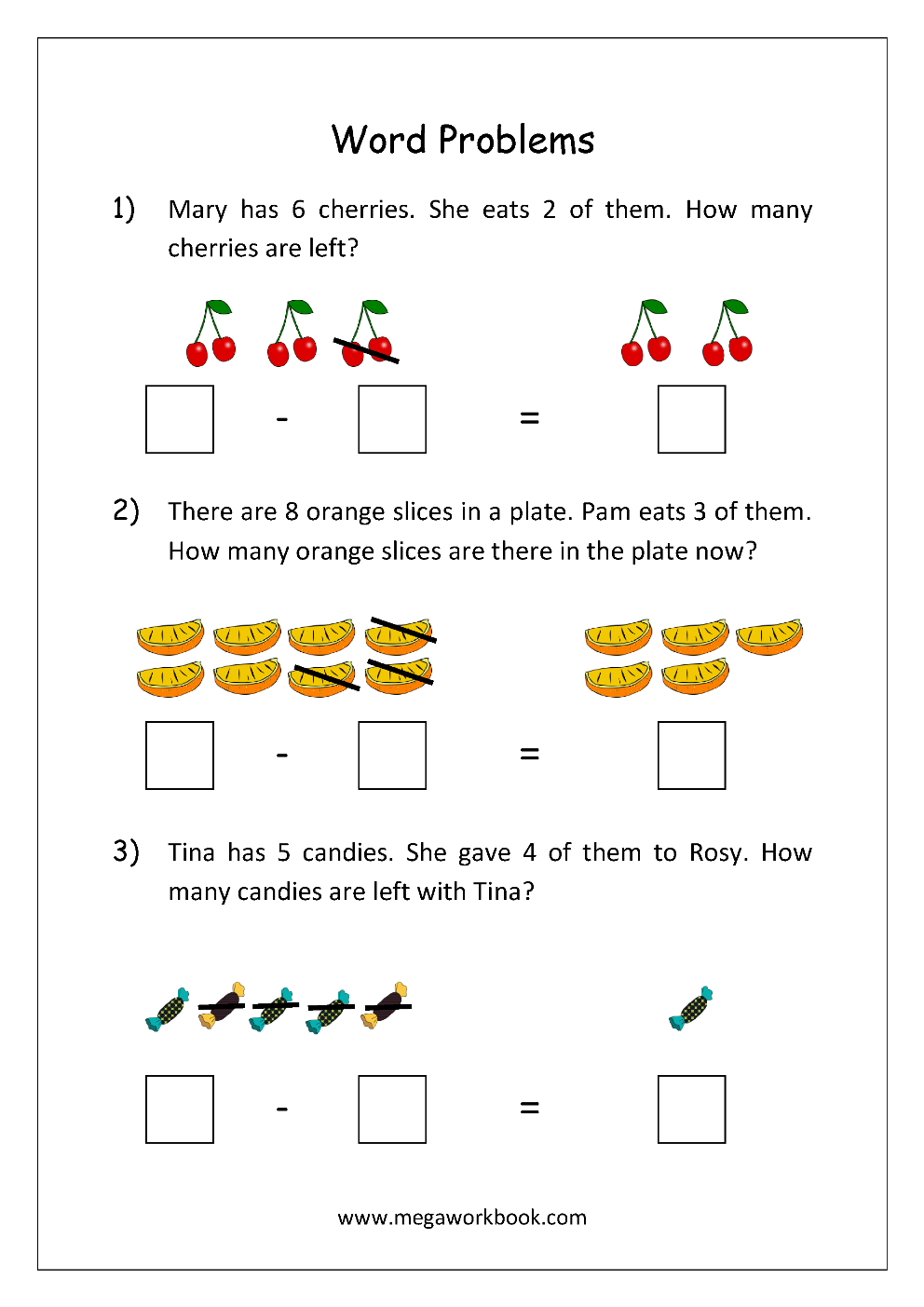 30 Subtraction Worksheets For Kindergarten Word Problems