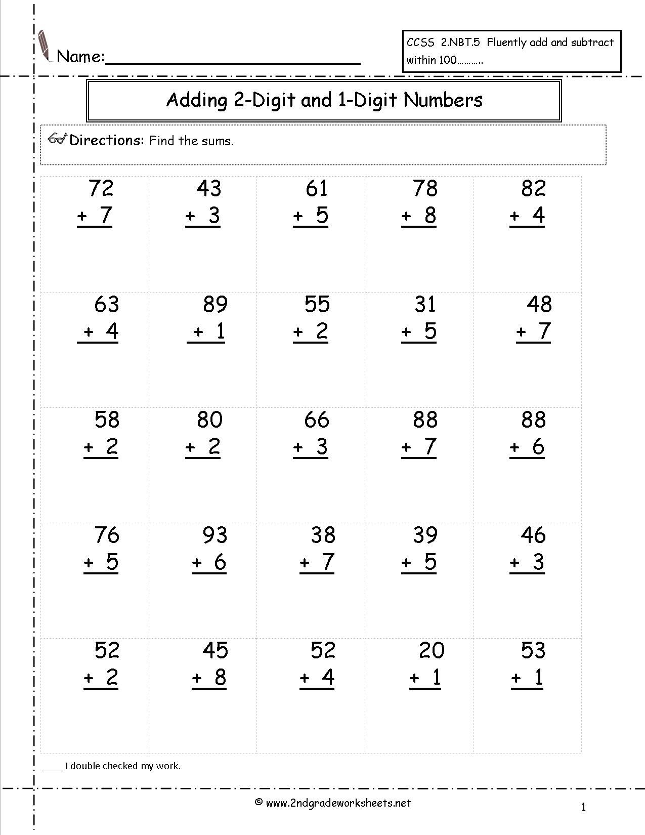 21 2 Digit Addition Worksheets Grade 1