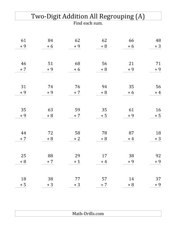 21 2 Digit Addition Worksheets Grade 1