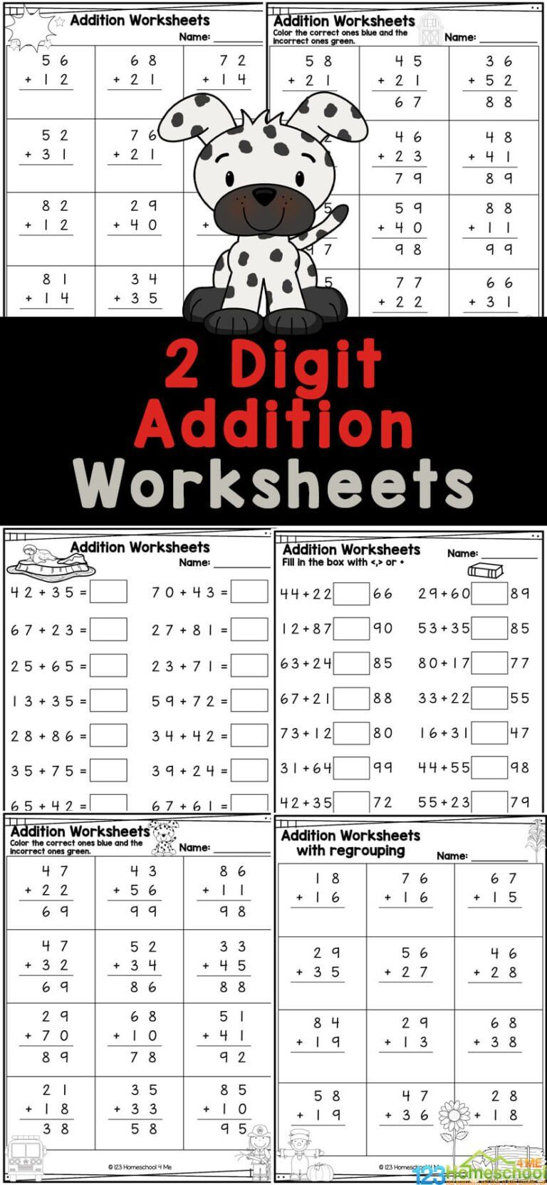 21 2 Digit Addition Worksheets Grade 1