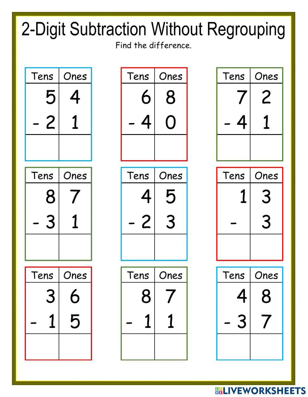 21 2 Digit Subtraction With Regrouping Free Math Worksheets