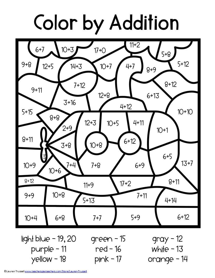 21 Addition Coloring Worksheets 2Nd Grade