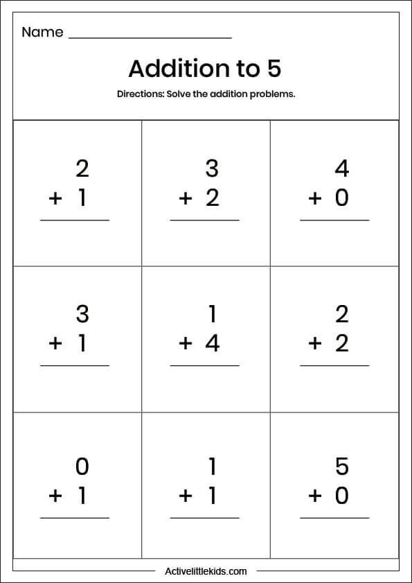 21 Addition To 5 Worksheets Kindergarten
