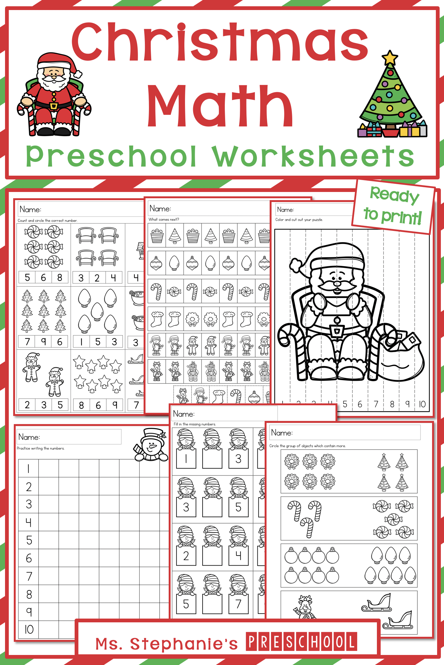21 Christmas Preschool Math Worksheets