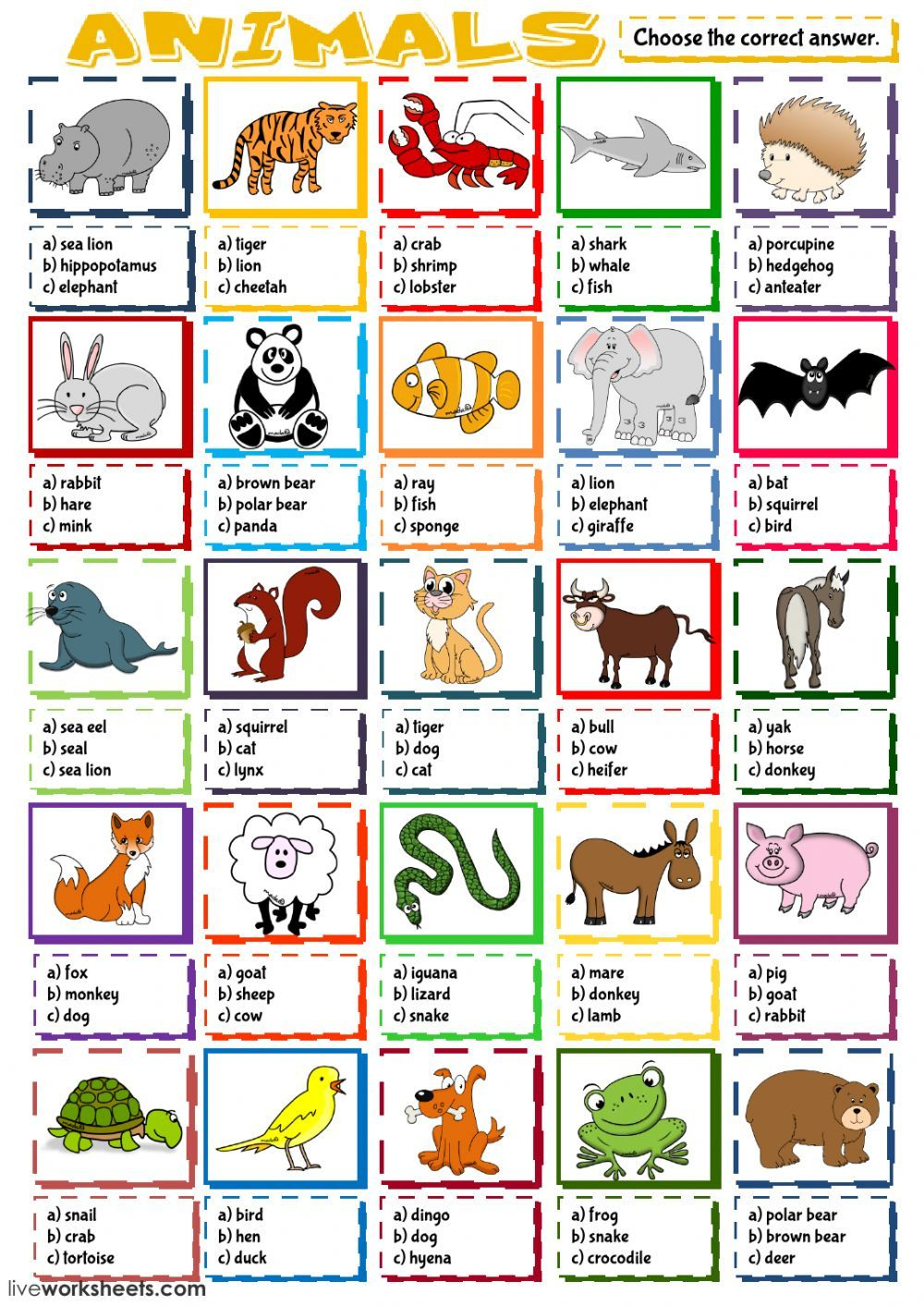 21 English Worksheets For Kids Kindergarten Animals