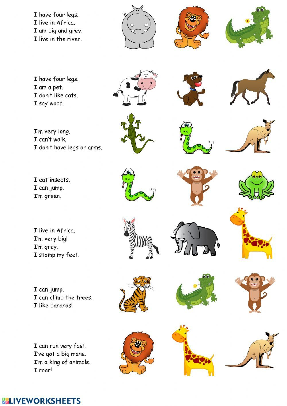 21 English Worksheets For Kids Kindergarten Animals