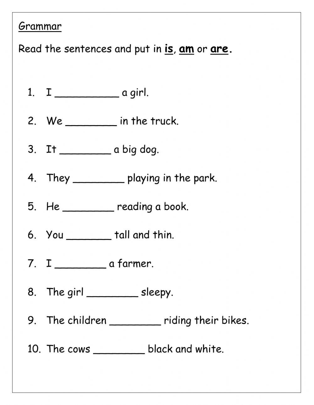 21 Is Am Are Worksheets Grade 1 Math
