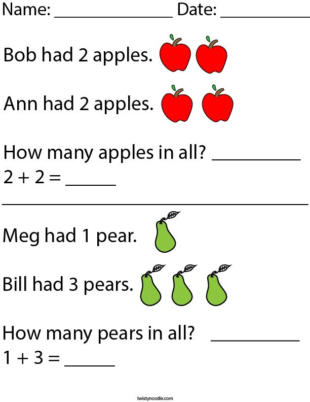 21 Kindergarten Math Worksheets Addition Word Problems 1