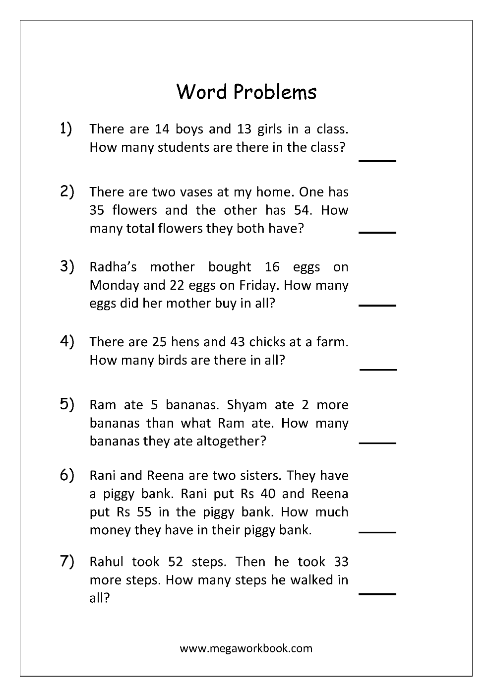 21 Kindergarten Math Worksheets Addition Word Problems 1
