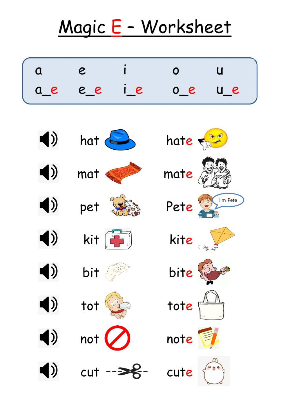 21 Magic E Worksheets For Kindergarten