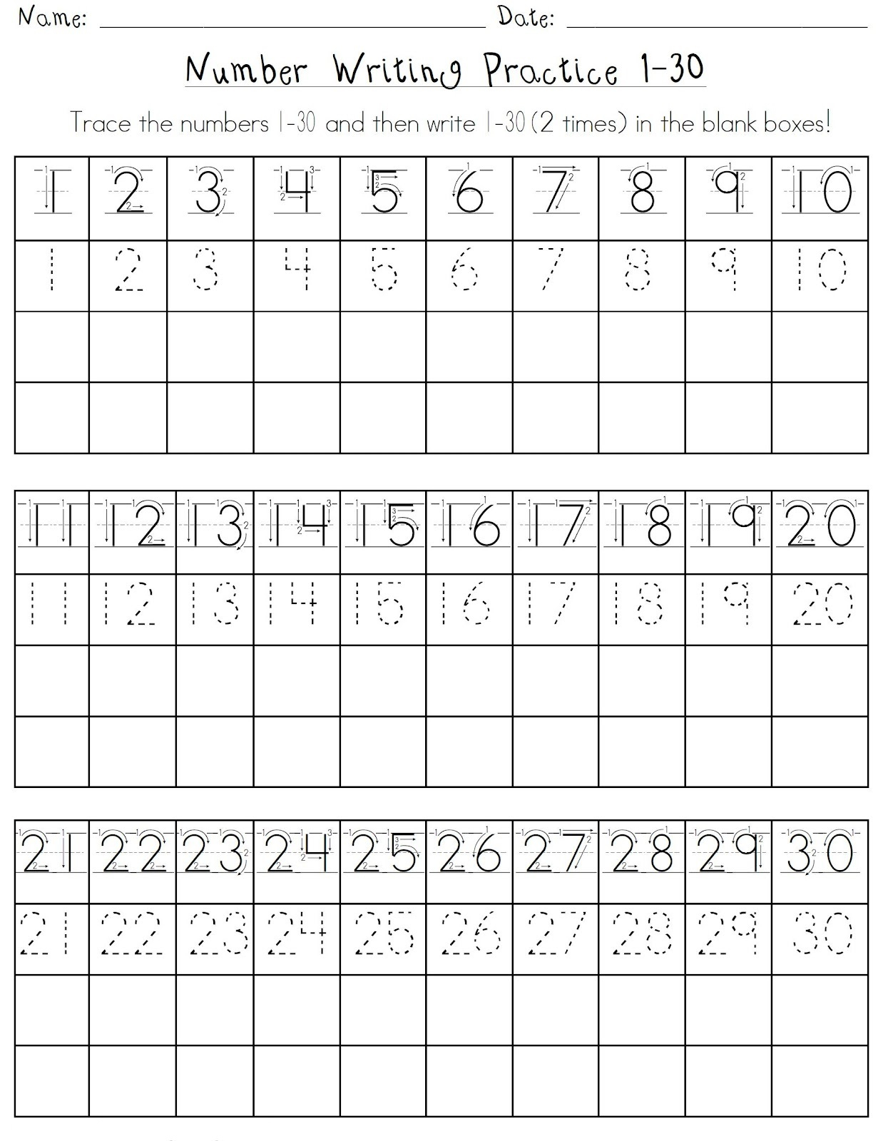 21 Math Worksheets For Kindergarten 1-30