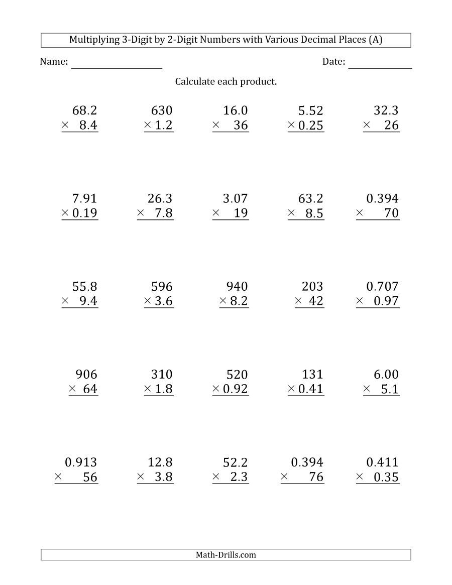 21 Multiplication Worksheets 3 Digits By 2 Digits